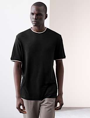 Linen Blend Crew Neck T-Shirt