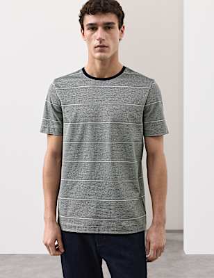 Pure Cotton Textured Striped T-Shirt