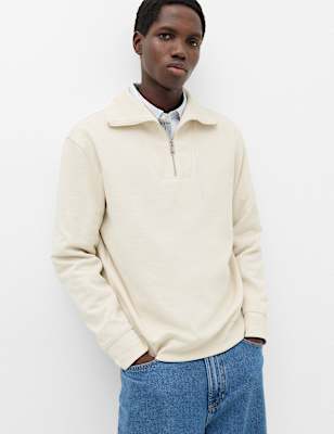Cotton Rich Textured Half Zip Jumper