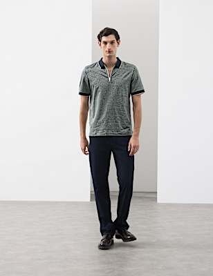 Pure Supima&reg; CottonJacquard Zip Up Polo Shirt