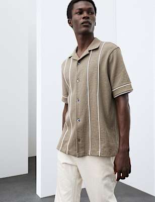 Cotton Rich Piped Stripe Knitted Polo Shirt