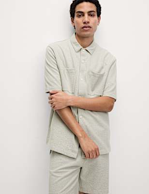 Cotton Blend Short Sleeve Overshirt