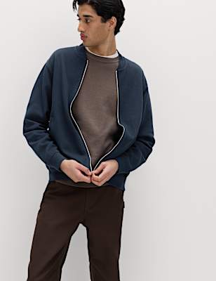 Cotton Blend Pique Bomber Jacket