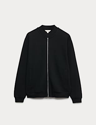 Cotton Blend Pique Bomber Jacket