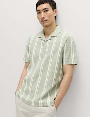 Cotton Rich Striped Seersucker Polo Shirt
