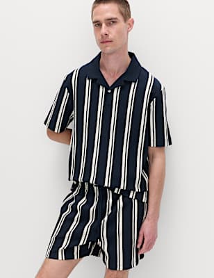 Cotton Rich Striped Seersucker Polo Shirt