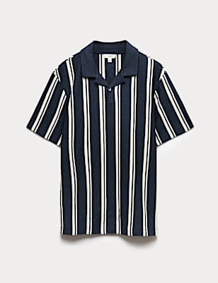 Cotton Rich Striped Seersucker Polo Shirt