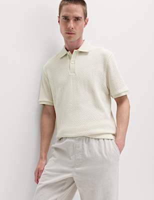 Cotton Rich Textured Knitted Polo Shirt