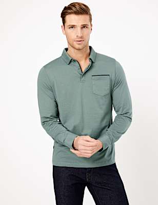 Premium Cotton Long Sleeve Polo Shirt