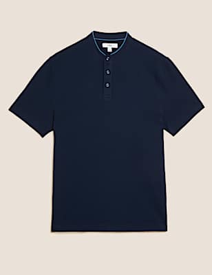 Cotton Rich Grandad Collar Polo Shirt