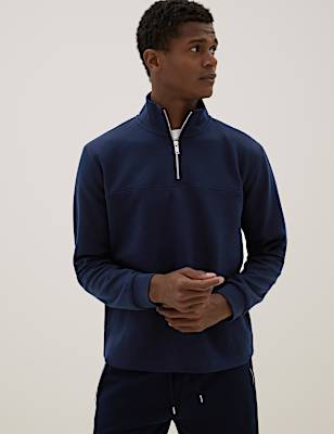 Cotton Blend Half Zip Sweatshirt