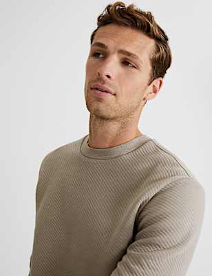 Cotton Textured Crewneck Sweatshirt