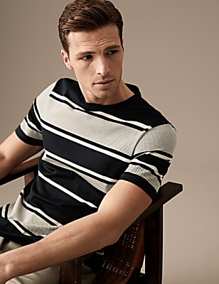 Pure Cotton Striped Textured T-Shirt