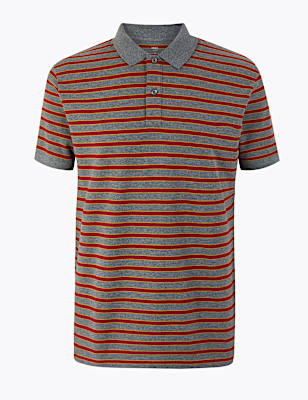 Pure Cotton Striped Polo Shirt