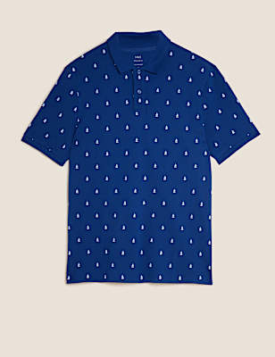 Pure Cotton Boat Print Pique Polo Shirt
