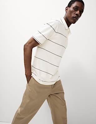 Pure Cotton Pique Striped Polo Shirt