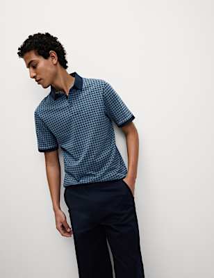 Pure Cotton Houndstooth Polo Shirt