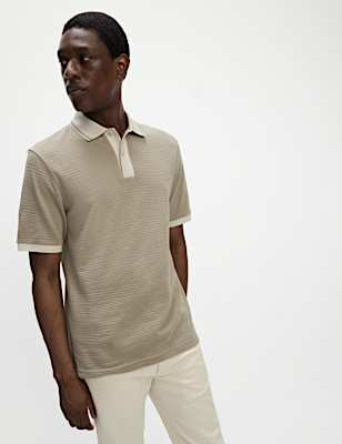 Pure Cotton Textured Tipped Polo Shirt