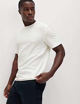 Relaxed Fit Cotton Blend Textured T-Shirt
