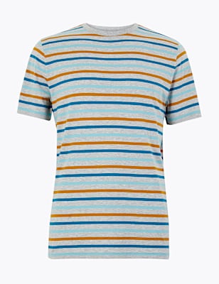 Pure Cotton Crew Neck Striped T-Shirt