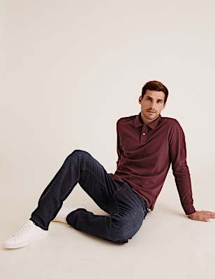 Pure Cotton Long Sleeve Polo Shirt