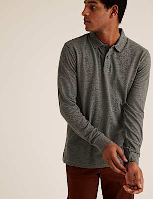 Pure Cotton Long Sleeve Polo Shirt