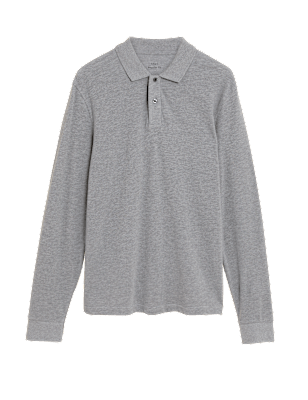 Pure Cotton Long Sleeve Polo Shirt
