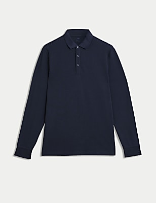 Pure Cotton Long Sleeve Polo Shirt