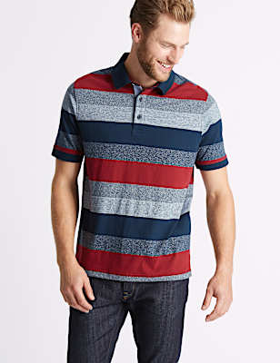 Pure Cotton Striped Polo Shirt