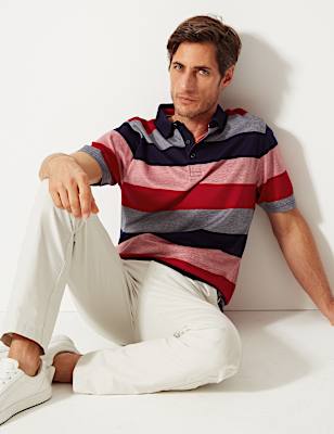 Pure Cotton Striped Polo Shirt