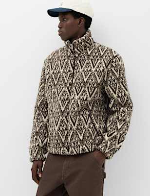 Printed Funnel Neck Fleece Jacket