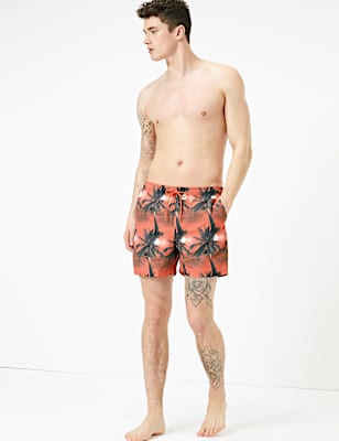 Quick Dry Palm Print Swim Shorts