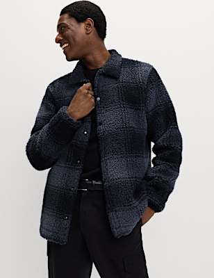 Fleece Jacquard Checked Overshirt