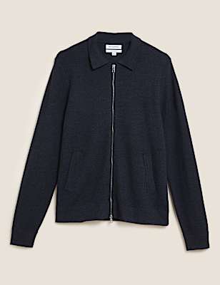 Merino Wool Zip Up Knitted Cardigan