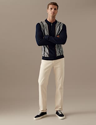 Striped Zip Neck Knitted Polo Shirt