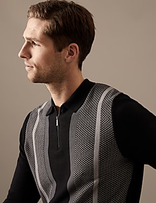 Premium Cotton Zip Neck Knitted Polo Shirt