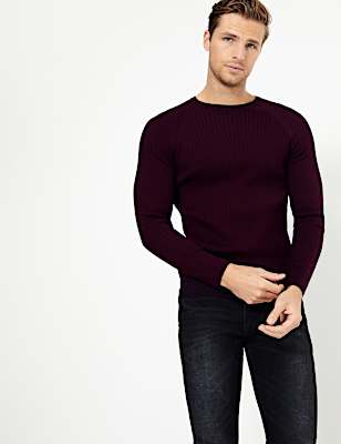Supima® Cotton Ribbed Crew Neck Jumper