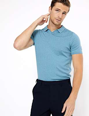 Silk Cotton Open Neck Knitted Polo