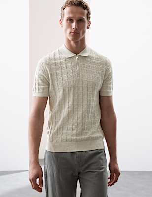 Pure Cotton Textured Knitted Polo Shirt