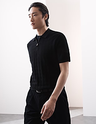Pure Cotton Textured Knitted Polo Shirt