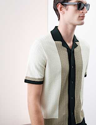 Mercerised Cotton Colour Block Knitted Polo Shirt