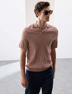 Mercerised Cotton Textured Knitted Polo Shirt