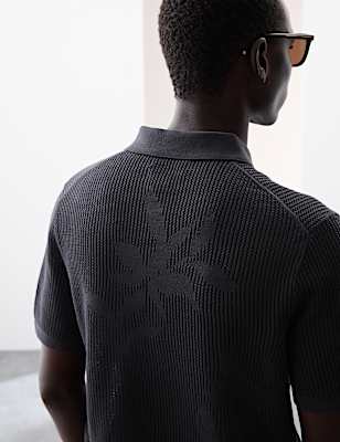 Pure Cotton Floral Knitted Polo Shirt
