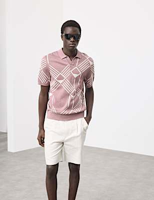 Pure Cotton Geometric Pattern Knitted Polo
