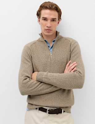 Cotton Blend Ribbed Half Zip Jumper