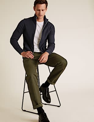 Cotton Rich Ribbed Funnel Neck Cardigan