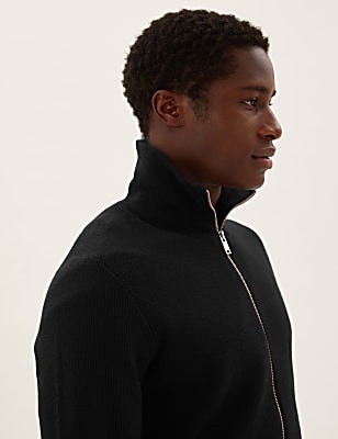 Cotton Rich Ribbed Funnel Neck Cardigan