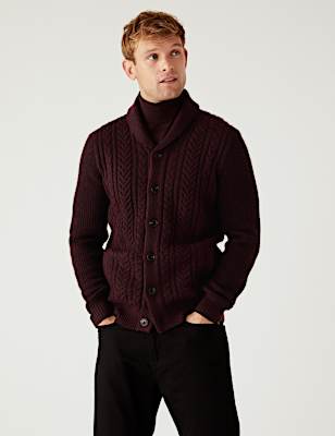 Cable Shawl Collar Cardigan