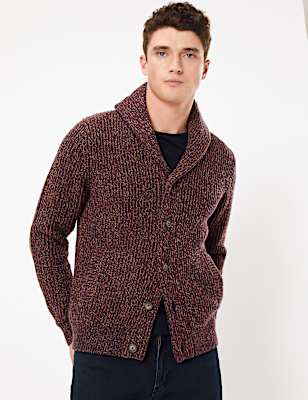Chunky Shawl Neck Cardigan with Wool