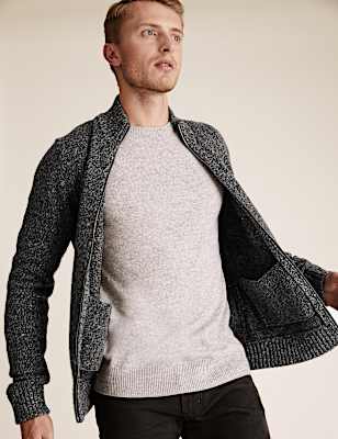 Lambswool Textured Zip Up Cardigan
